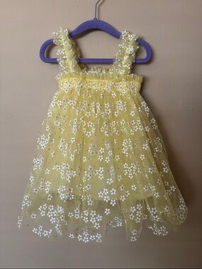 Yellow Floral Tulle Girls' 3T Dress - Wild + Rae
